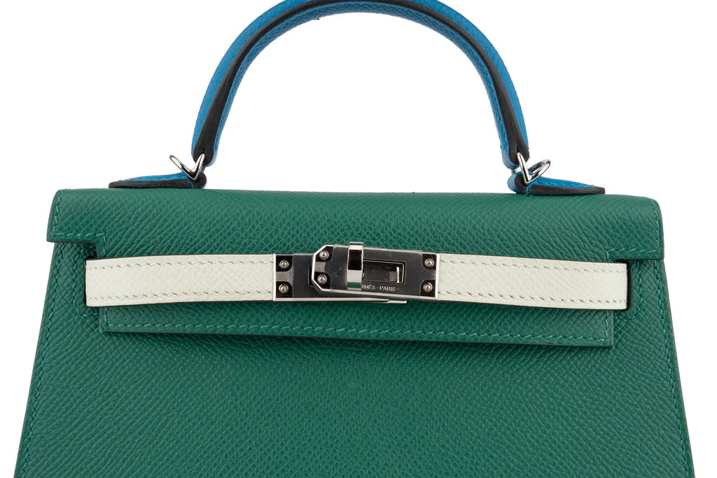 Hermès Mini Kelly Epsom Tri Colour Vert Vertigo / Vert Fizz / Bleu Frida PHW
