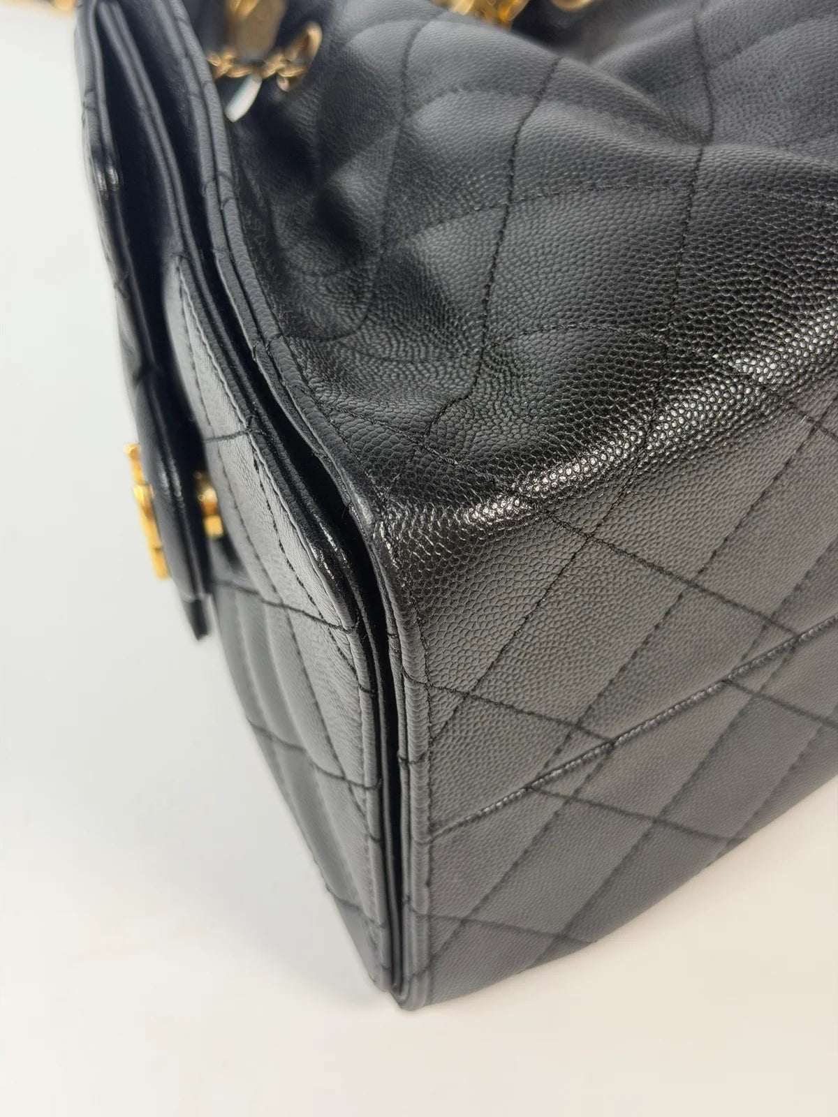 CHANEL 25 SMALL IN BLACK CAVIAR LEATHER WITH GOLD HARDWARE