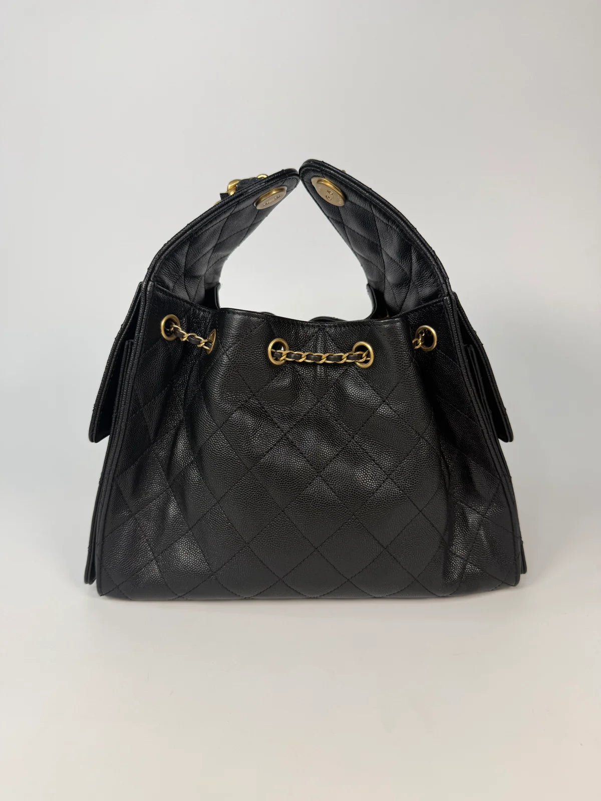 CHANEL 25 SMALL IN BLACK CAVIAR LEATHER WITH GOLD HARDWARE