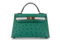 Hermès Mini Kelly Ostrich Vert Vertigo / Gris Perle PBHW