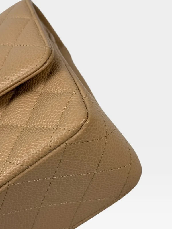 CHANEL MEDIUM CLASSIC FLAP IN BEIGE CAVIAR LEATHER WITH GOLD HARDWARE