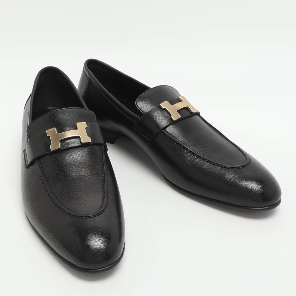 Hermes Paris Size 41 Black Leather Loafers