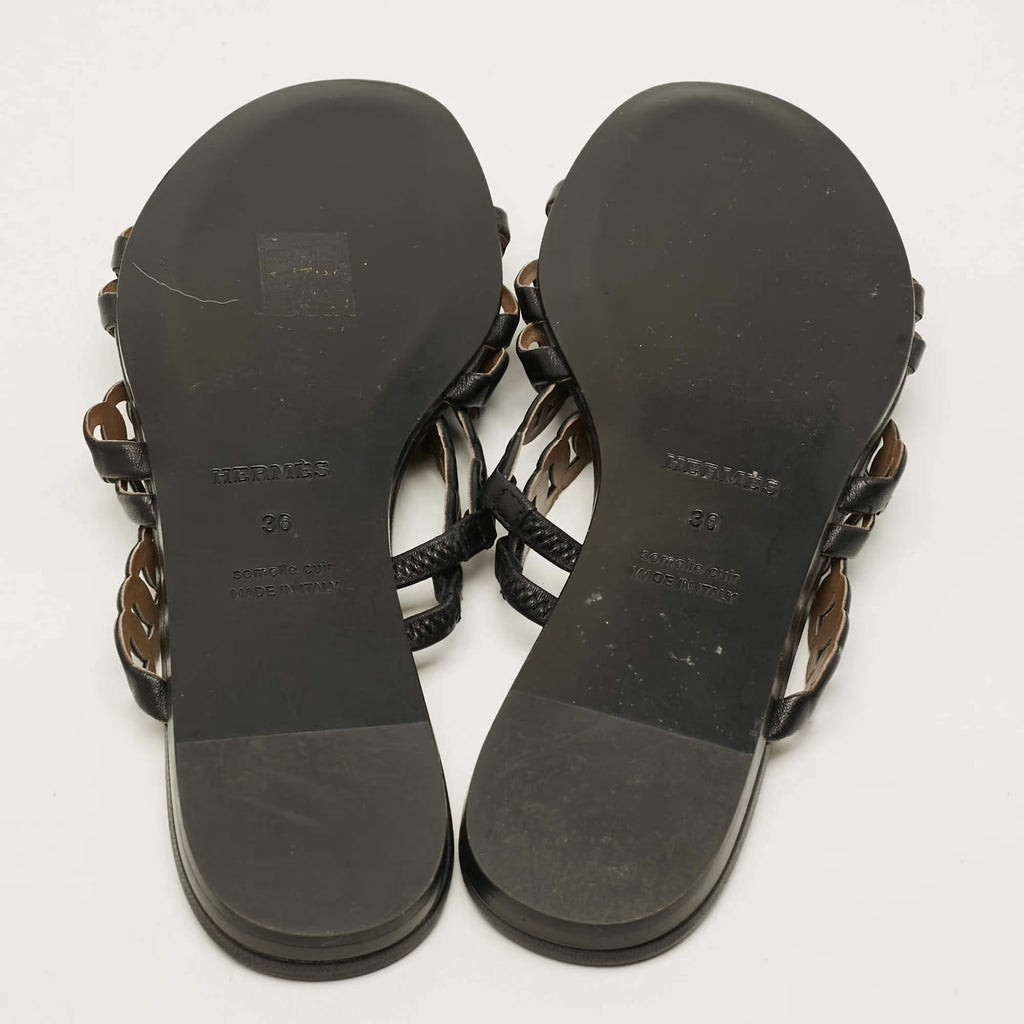 Hermès Chaine d'Ancre Rivage Size 36 Black Leather Flat Slide
