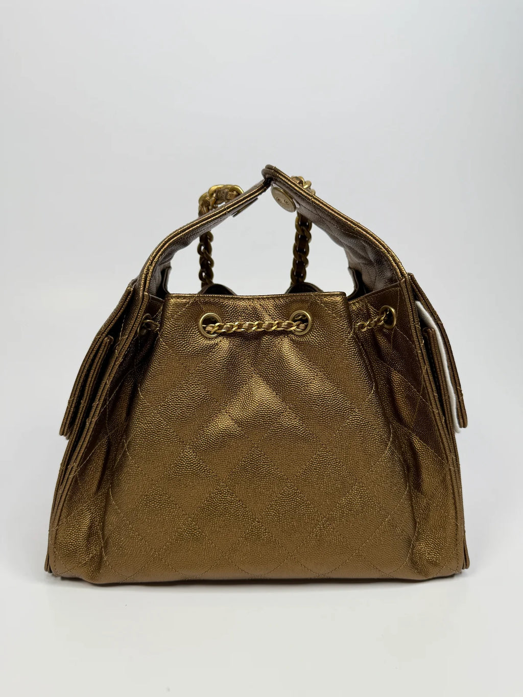 CHANEL 25 SMALL IN METALLIC BRONZE CAVIAR LEATHER WITH GHW