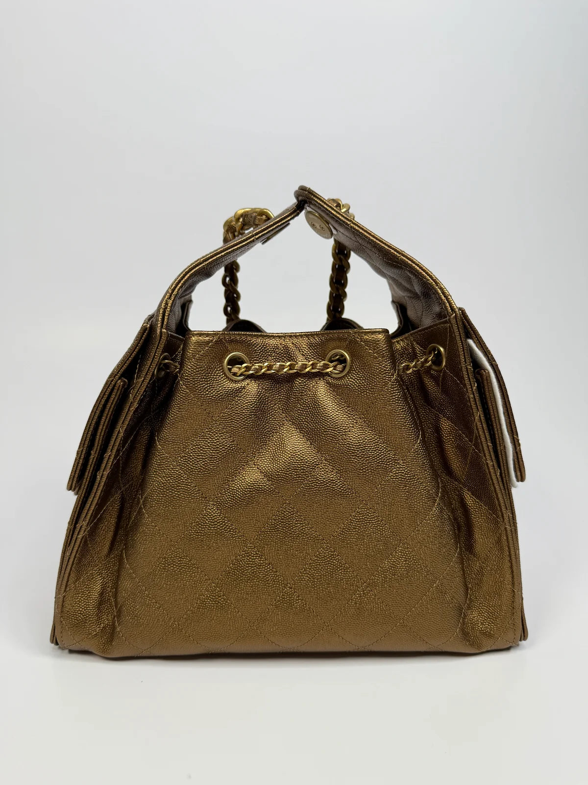 CHANEL 25 SMALL IN METALLIC BRONZE CAVIAR LEATHER WITH GHW