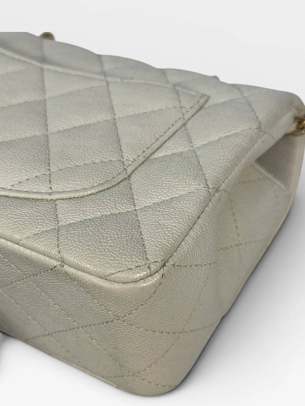 CHANEL MINI RECTANGLE TOP HANDLE IN CREAM CAVIAR LEATHER WITH AGED GOLD HARDWARE