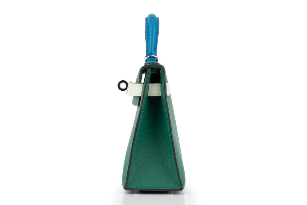 Hermès Mini Kelly Epsom Tri Colour Vert Vertigo / Vert Fizz / Bleu Frida PHW