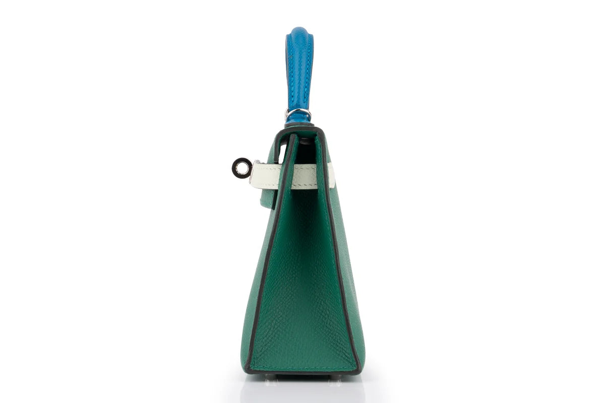 Hermès Mini Kelly Epsom Tri Colour Vert Vertigo / Vert Fizz / Bleu Frida PHW