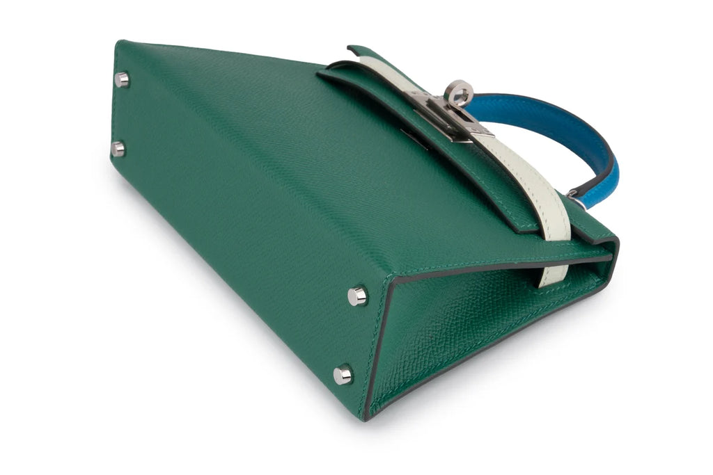 Hermès Mini Kelly Epsom Tri Colour Vert Vertigo / Vert Fizz / Bleu Frida PHW