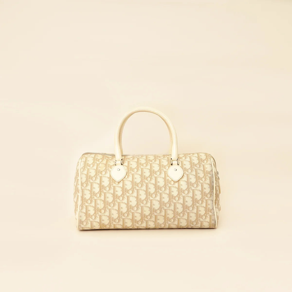 Christian Dior Beige Oblique Floral Boston Bag