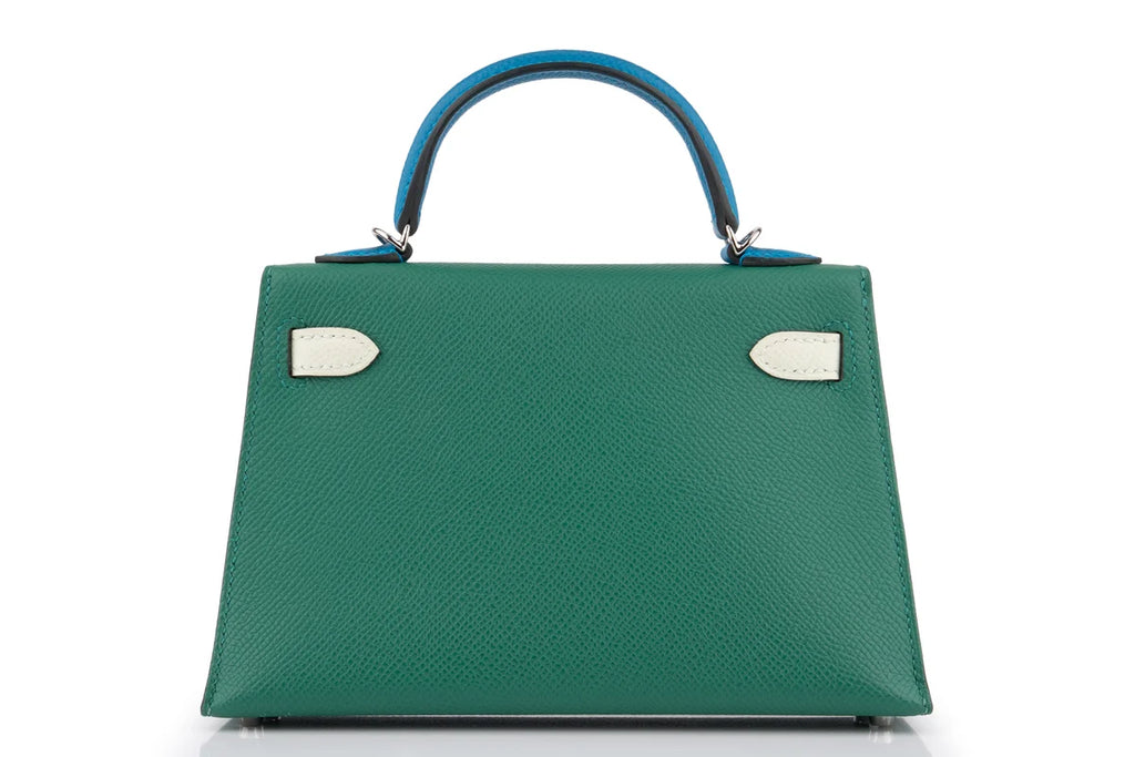 Hermès Mini Kelly Epsom Tri Colour Vert Vertigo / Vert Fizz / Bleu Frida PHW