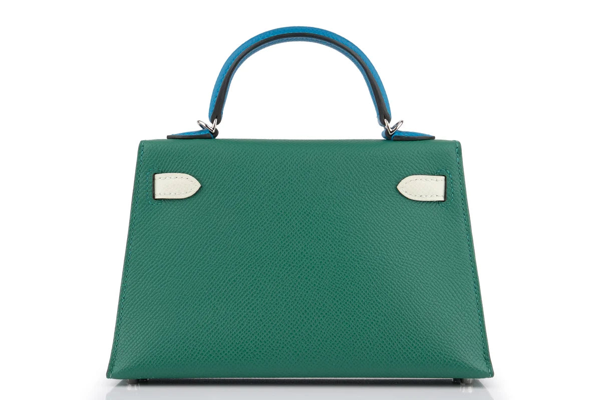 Hermès Mini Kelly Epsom Tri Colour Vert Vertigo / Vert Fizz / Bleu Frida PHW