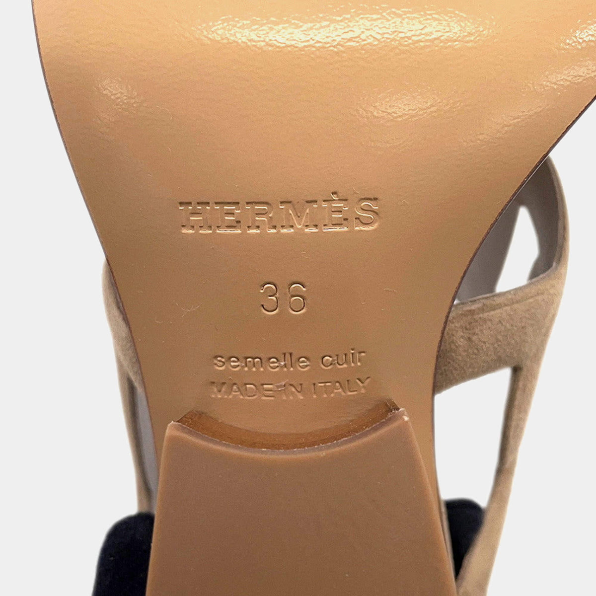 Hermes Sandals Lipari 70 Beige Camel Chevre Leather Velour Size 36