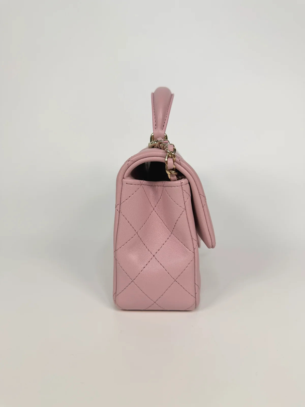 CHANEL MINI RECTANGLE TOP HANDLE IN PINK LAMBSKIN LEATHER WITH PALE GOLD HARDWARE