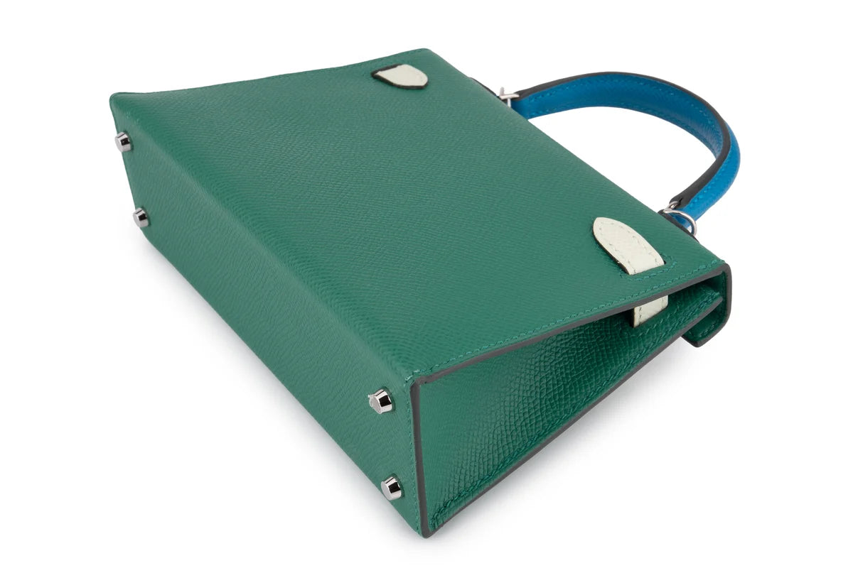Hermès Mini Kelly Epsom Tri Colour Vert Vertigo / Vert Fizz / Bleu Frida PHW