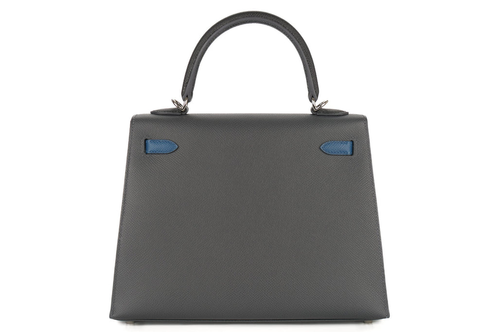 Hermès Kelly 25 Epsom / Tri Colour Ardoise / Black / Deep Blue PHW