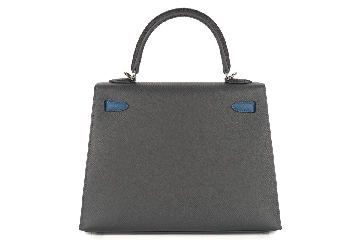 Hermès Kelly 25 Epsom / Tri Colour Ardoise / Black / Deep Blue PHW
