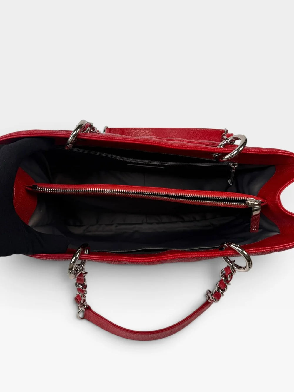 CHANEL GRAND SHOPPER TOTE IN RED CAVIAR LEATHER WITH SILVER HARDWARE