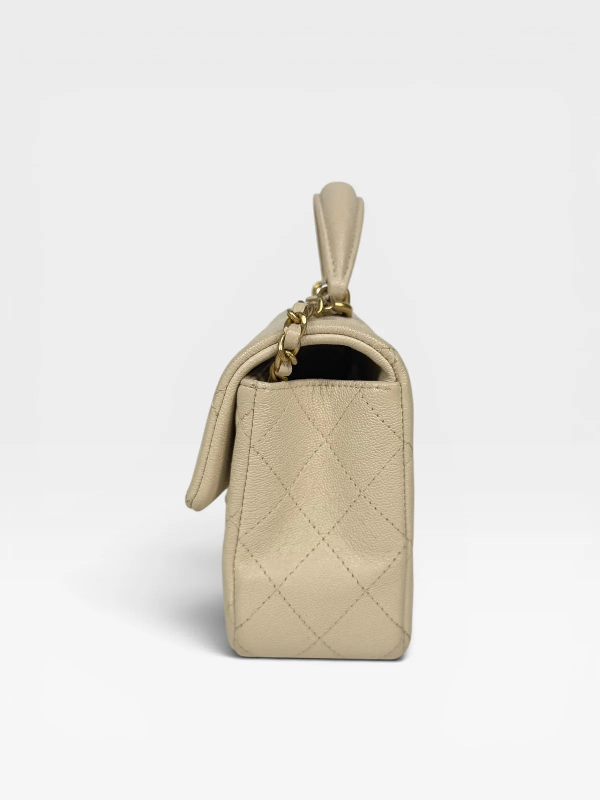 CHANEL MINI RECTANGLE TOP HANDLE IN CREAM CAVIAR LEATHER WITH AGED GOLD HARDWARE