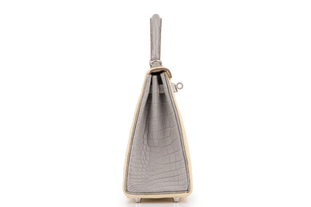 Hermès Kelly 25 Retourne Matt Alligator Missi Vanille / Gris BPHW