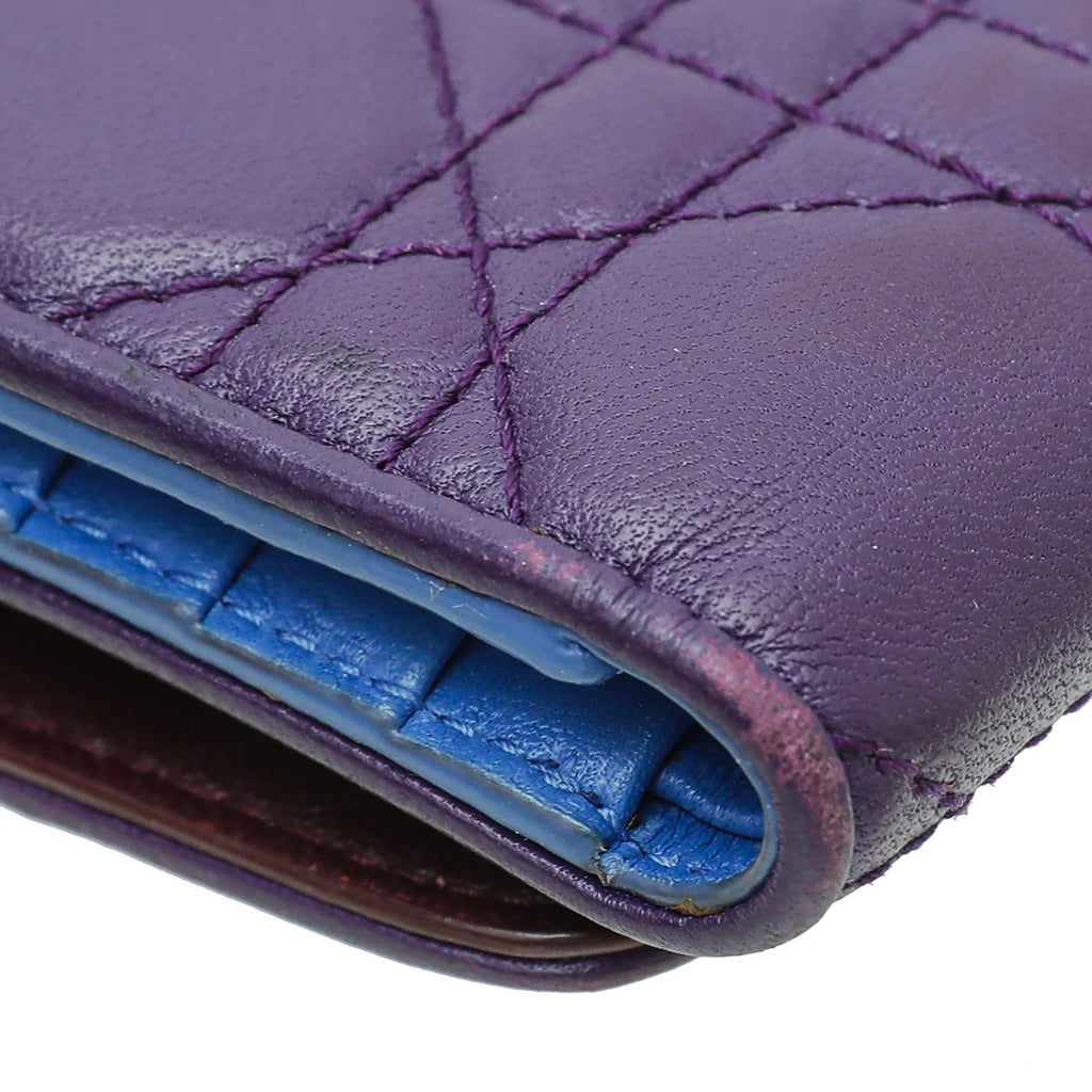 Christian Dior Tricolor Lady Dior Trifold Small Wallet