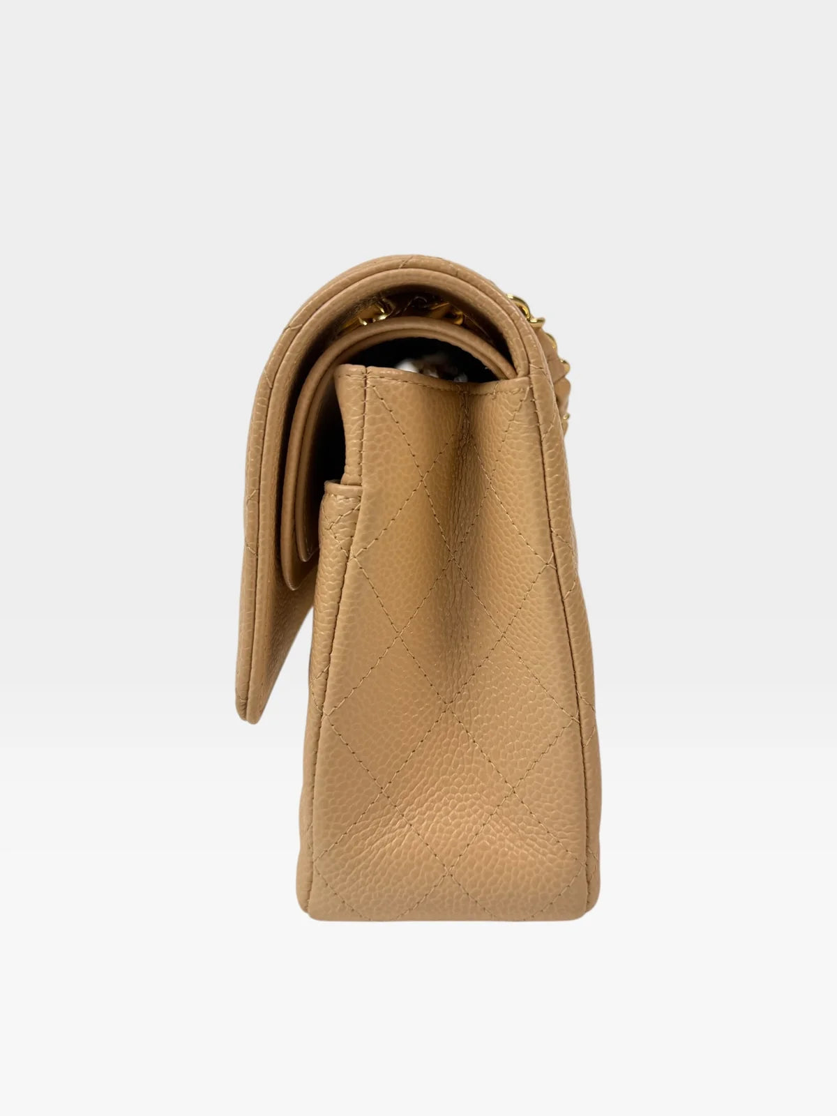 CHANEL MEDIUM CLASSIC FLAP IN BEIGE CAVIAR LEATHER WITH GOLD HARDWARE