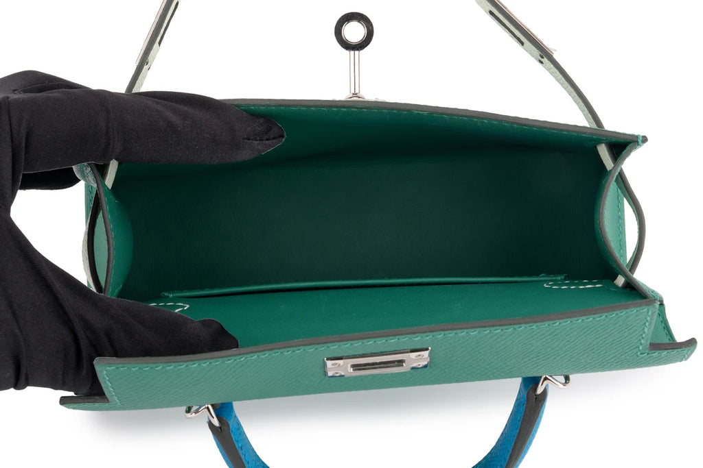 Hermès Mini Kelly Epsom Tri Colour Vert Vertigo / Vert Fizz / Bleu Frida PHW