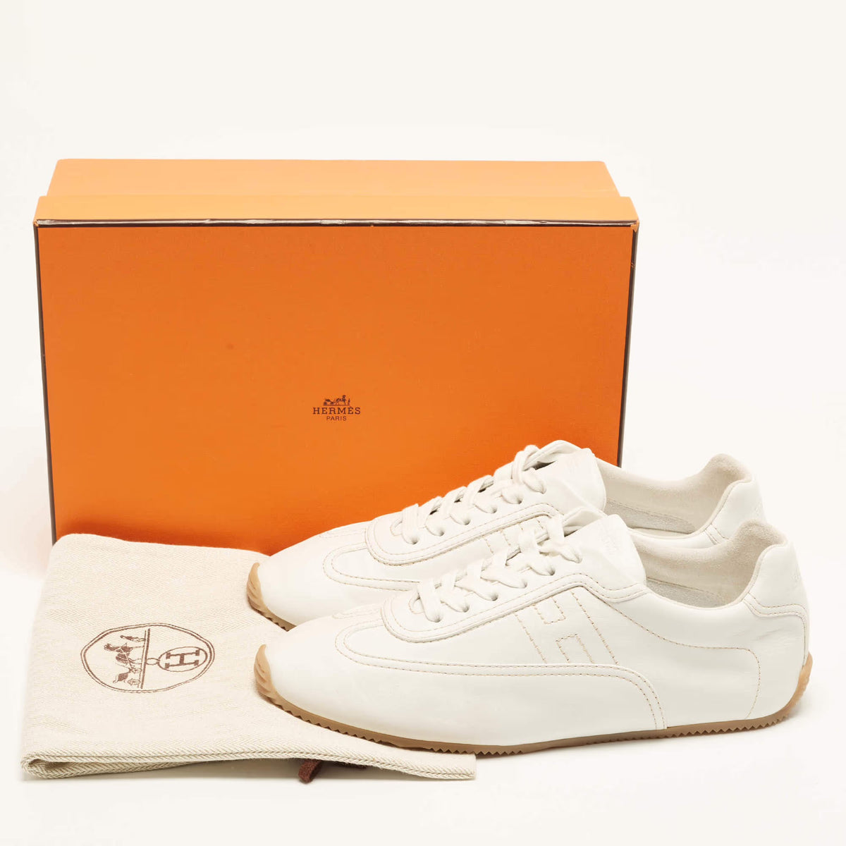 Hermès Master Size 39.5 White Leather Veau Souple Low Top Sneakers