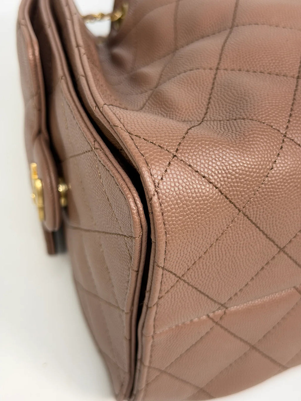 CHANEL 25 SMALL IN BROWN CAVIAR LEATHER WITH GOLD HARDWARE