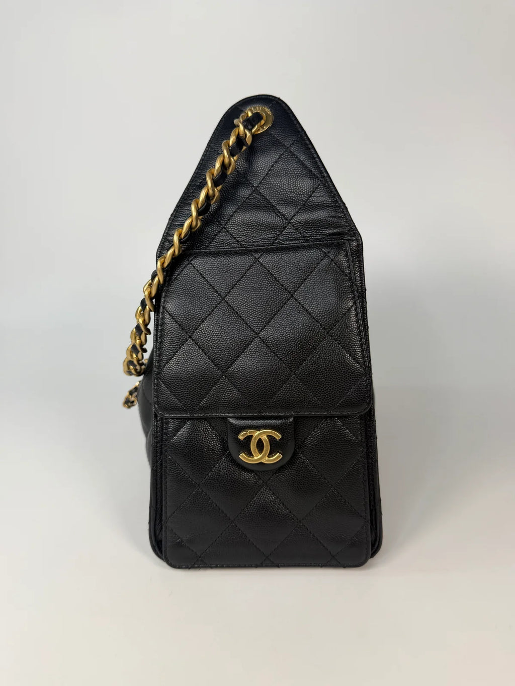 CHANEL 25 SMALL IN BLACK CAVIAR LEATHER WITH GOLD HARDWARE