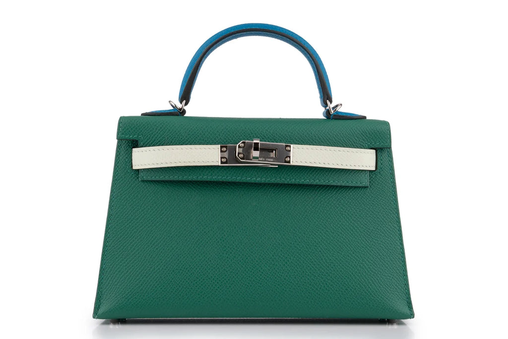 Hermès Mini Kelly Epsom Tri Colour Vert Vertigo / Vert Fizz / Bleu Frida PHW