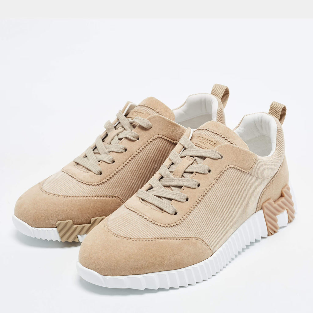 Hermes Bouncing Size 39 Beige Suede and Corduroy Low Top Sneakers