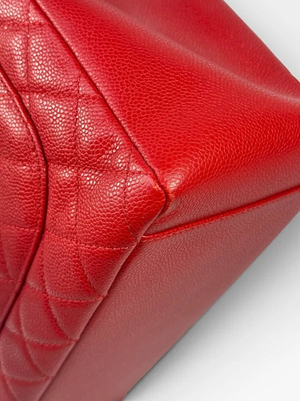 CHANEL GRAND SHOPPER TOTE IN RED CAVIAR LEATHER WITH SILVER HARDWARE