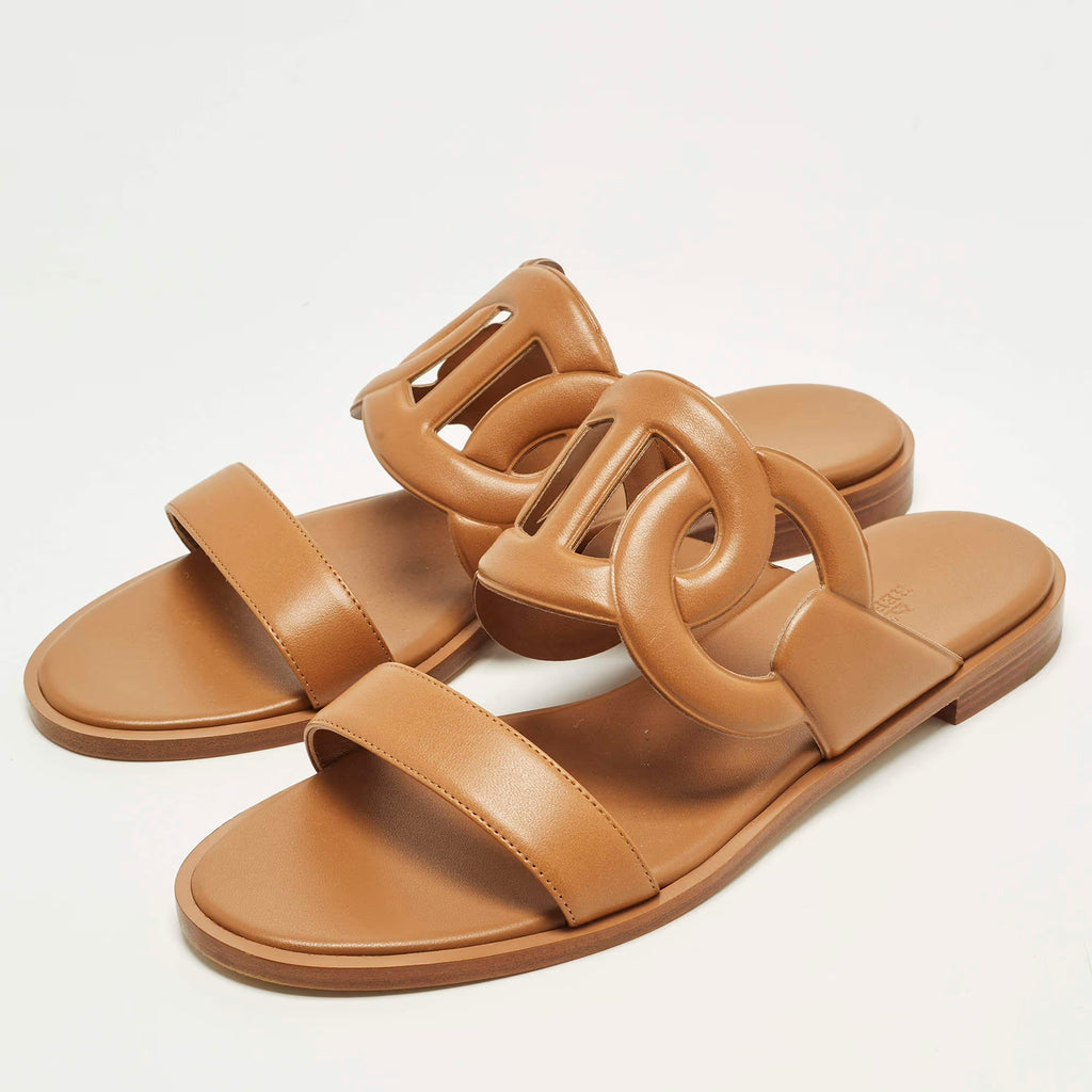 Hermes Lagune Size 39 Brown Leather Flat Slide