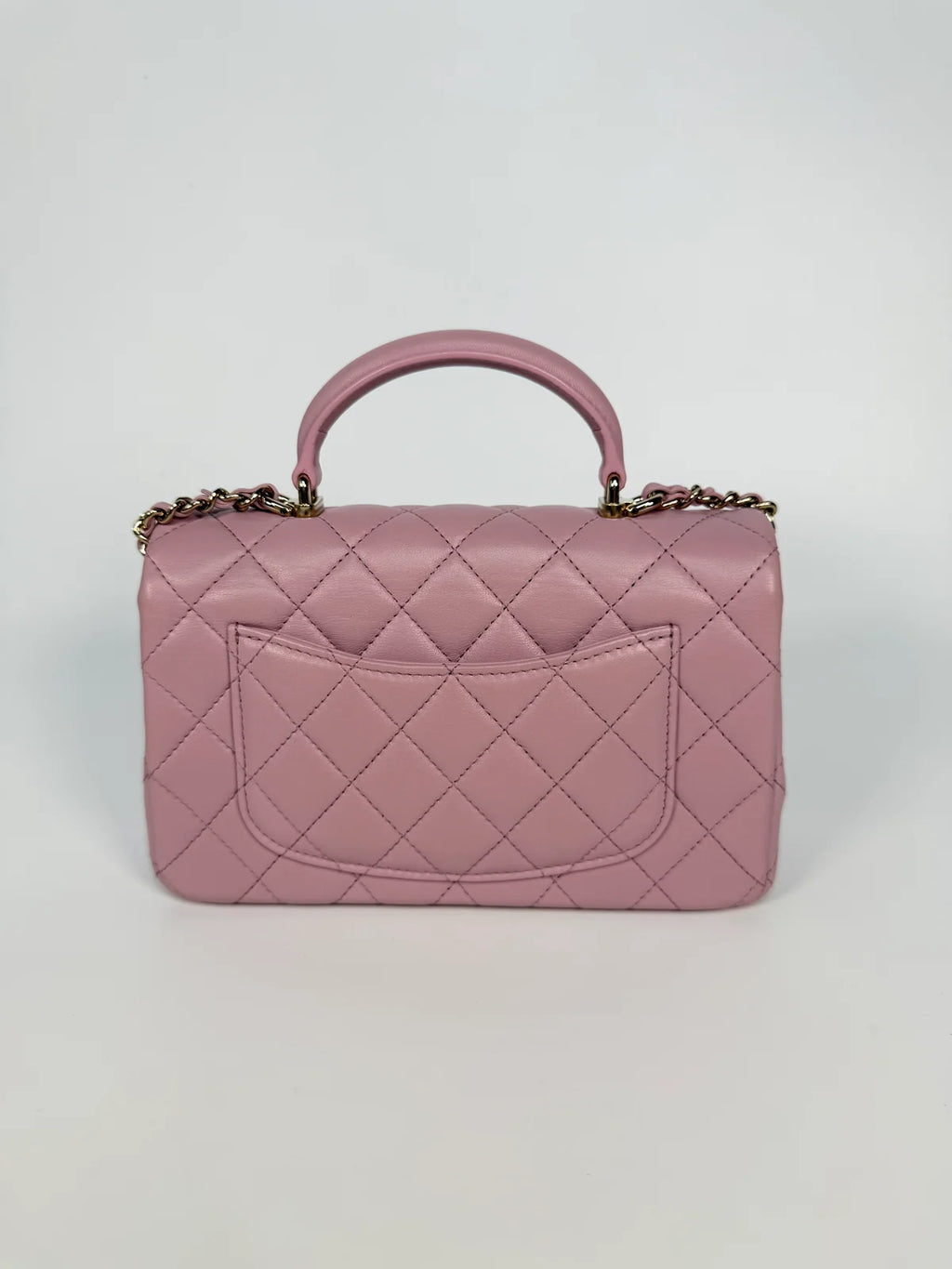 CHANEL MINI RECTANGLE TOP HANDLE IN PINK LAMBSKIN LEATHER WITH PALE GOLD HARDWARE