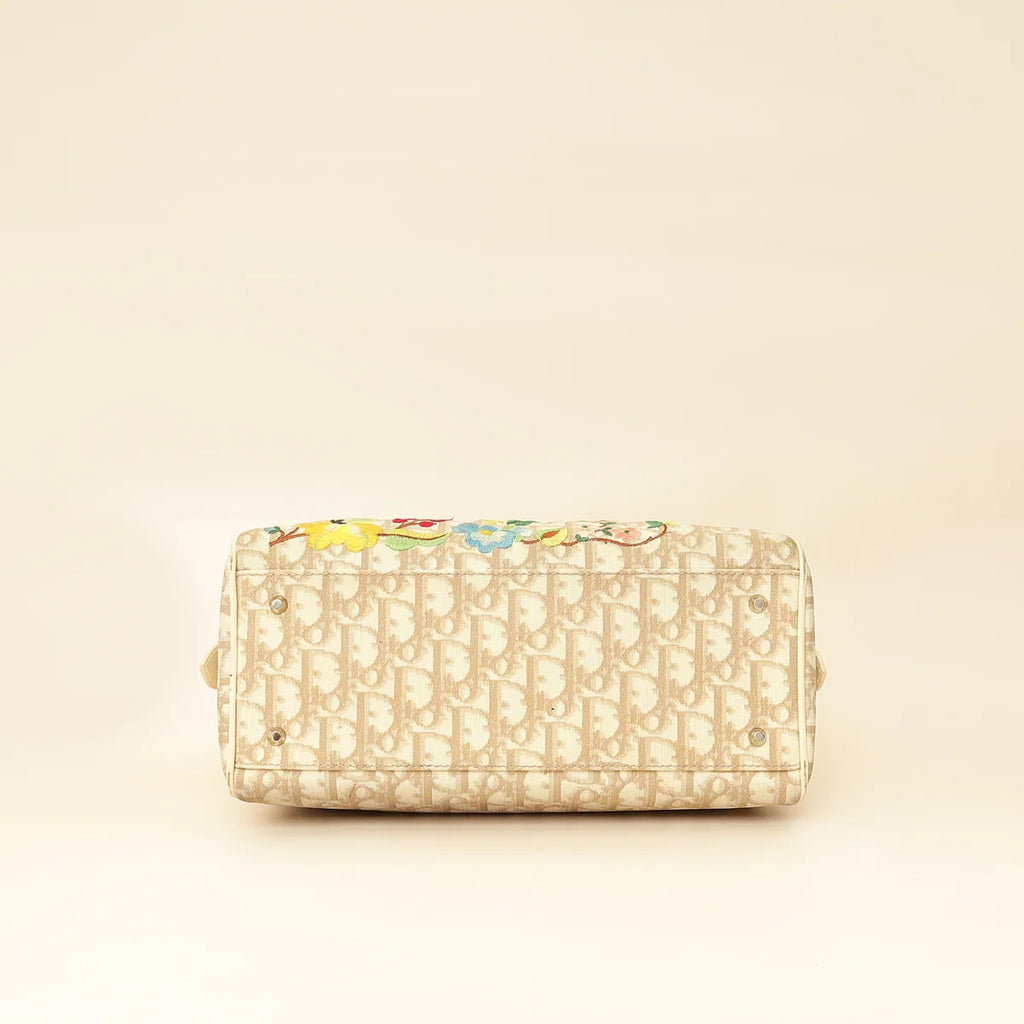 Christian Dior Beige Oblique Floral Boston Bag