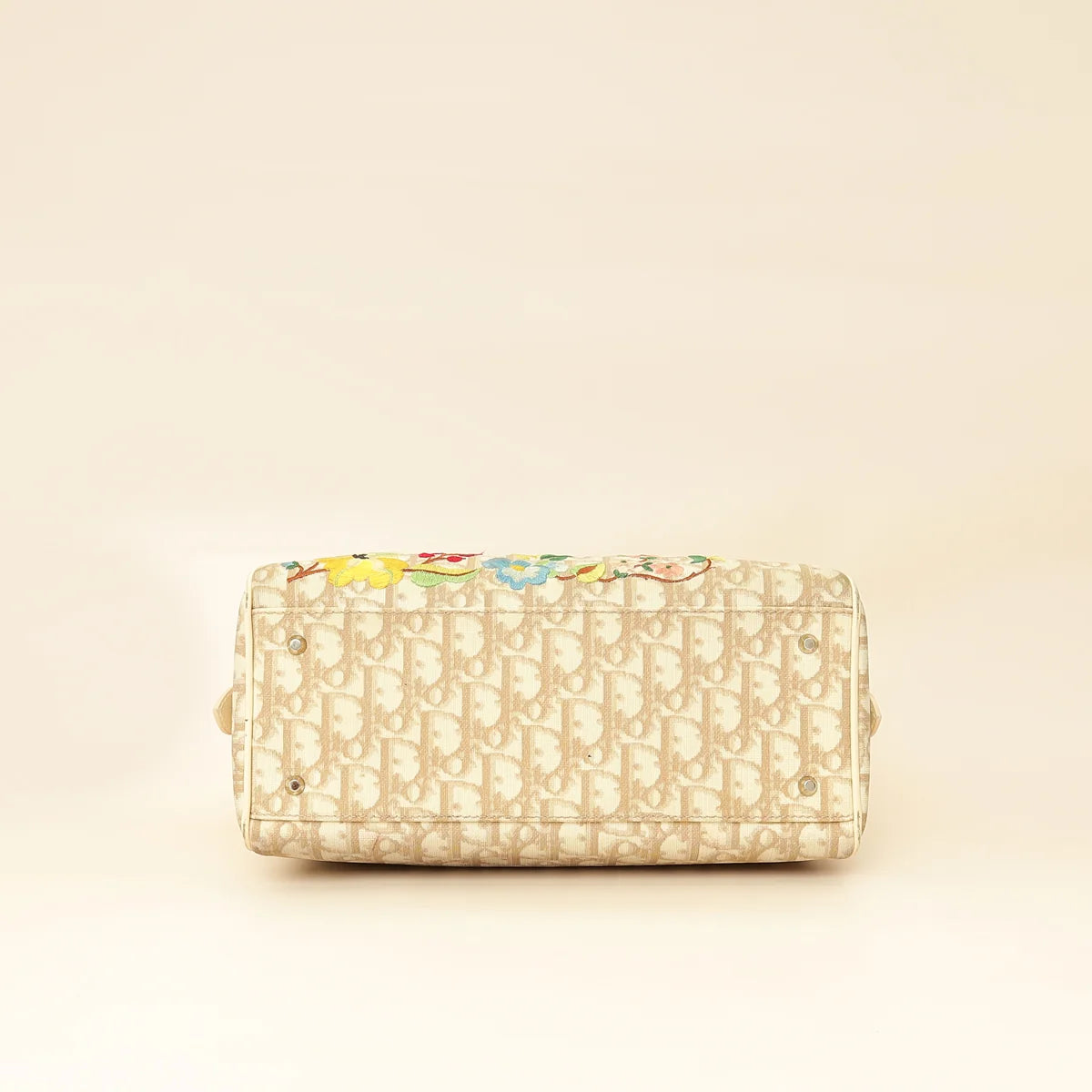Christian Dior Beige Oblique Floral Boston Bag
