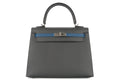 Hermès Kelly 25 Epsom / Tri Colour Ardoise / Black / Deep Blue PHW