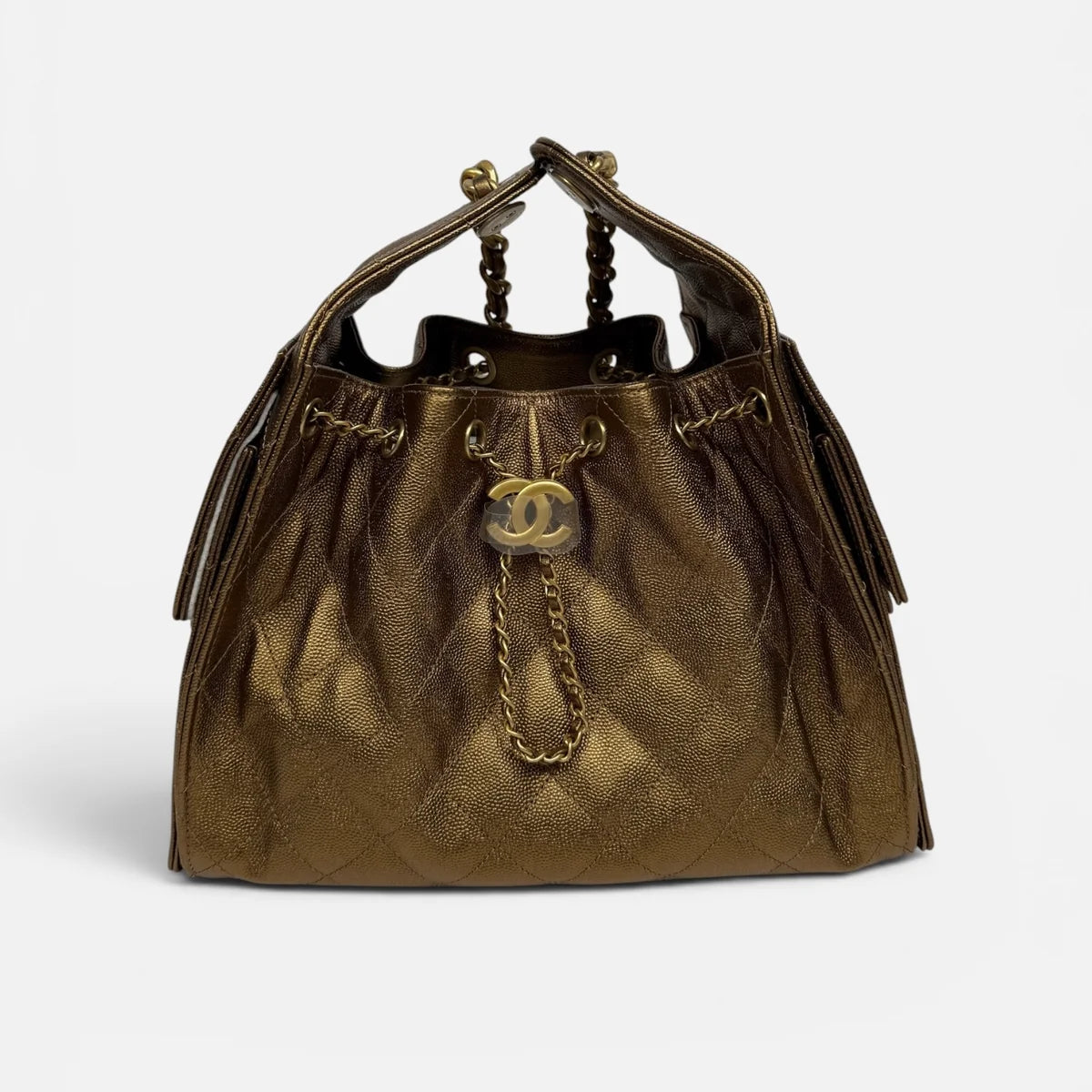 CHANEL 25 SMALL IN METALLIC BRONZE CAVIAR LEATHER WITH GHW