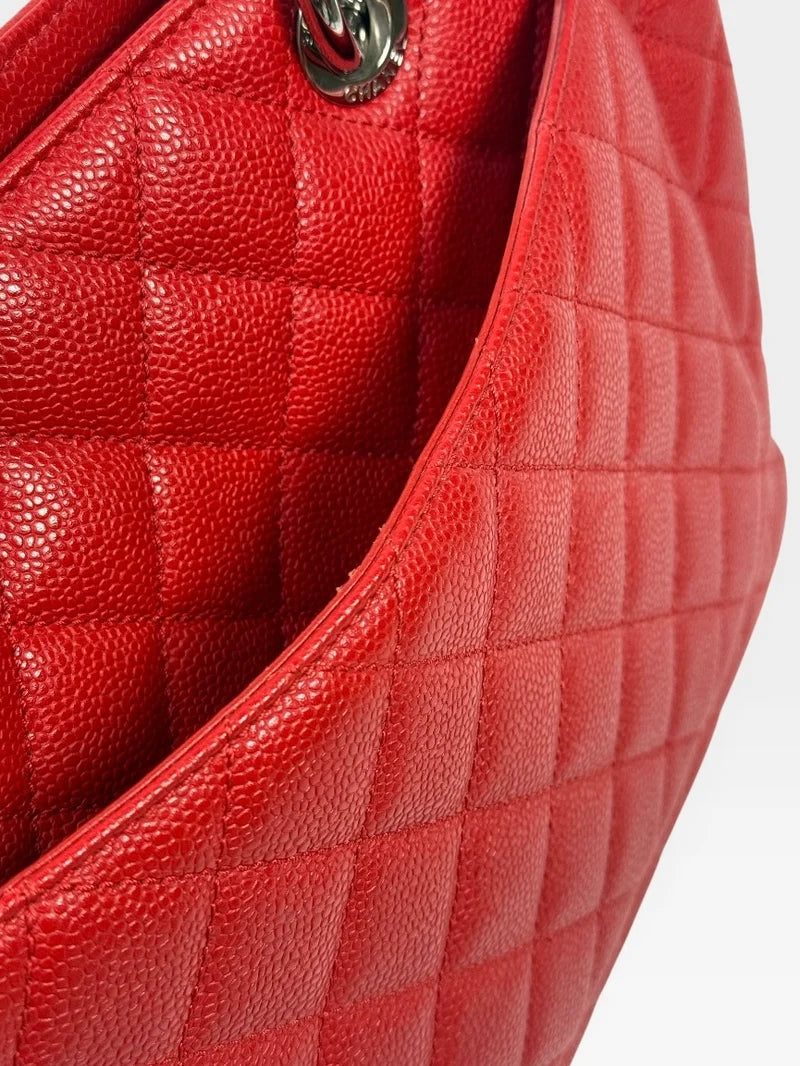 CHANEL GRAND SHOPPER TOTE IN RED CAVIAR LEATHER WITH SILVER HARDWARE