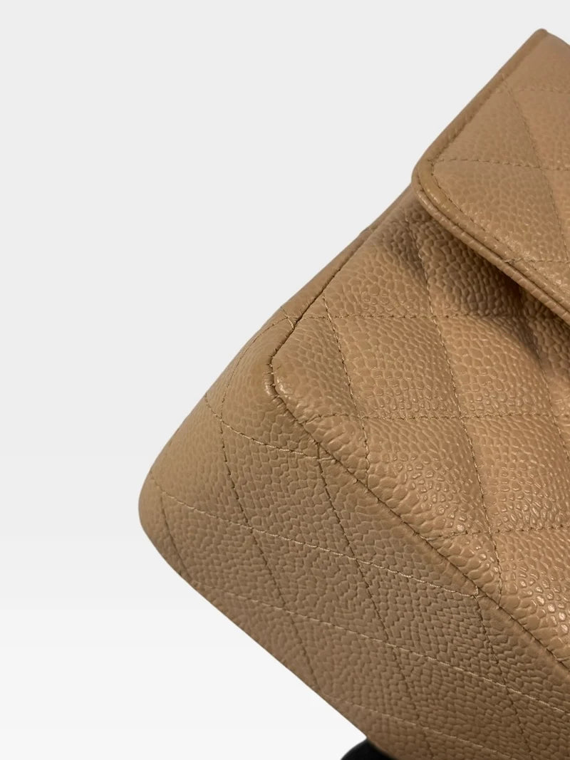 CHANEL MEDIUM CLASSIC FLAP IN BEIGE CAVIAR LEATHER WITH GOLD HARDWARE