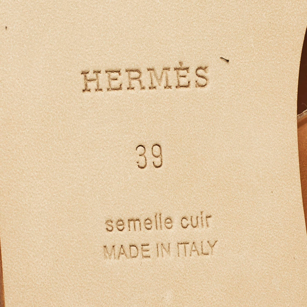 Hermes Lagune Size 39 Brown Leather Flat Slide