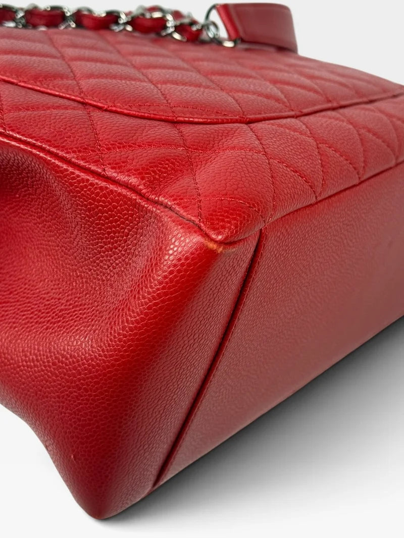 CHANEL GRAND SHOPPER TOTE IN RED CAVIAR LEATHER WITH SILVER HARDWARE