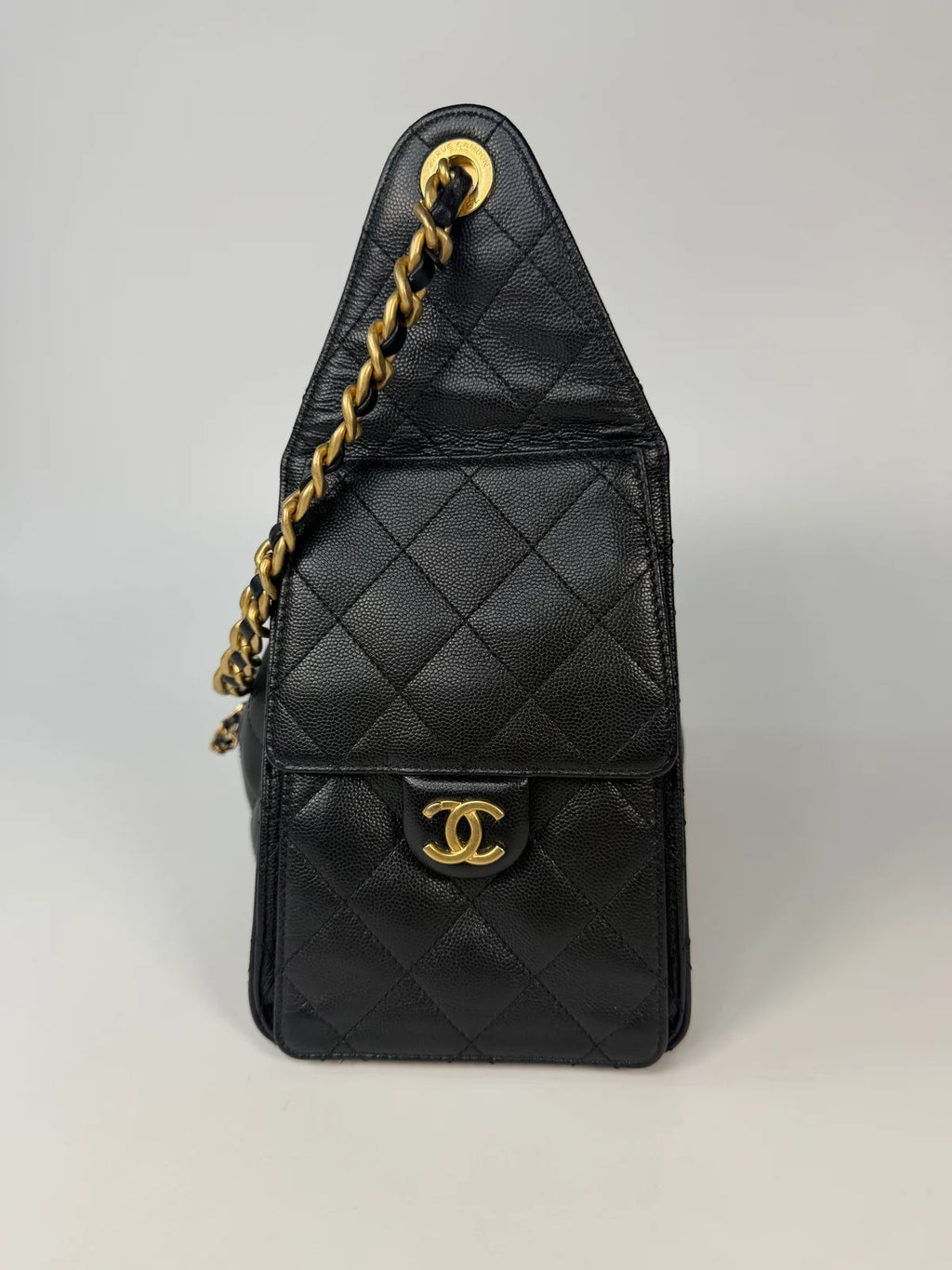 CHANEL 25 SMALL IN BLACK CAVIAR LEATHER WITH GOLD HARDWARE