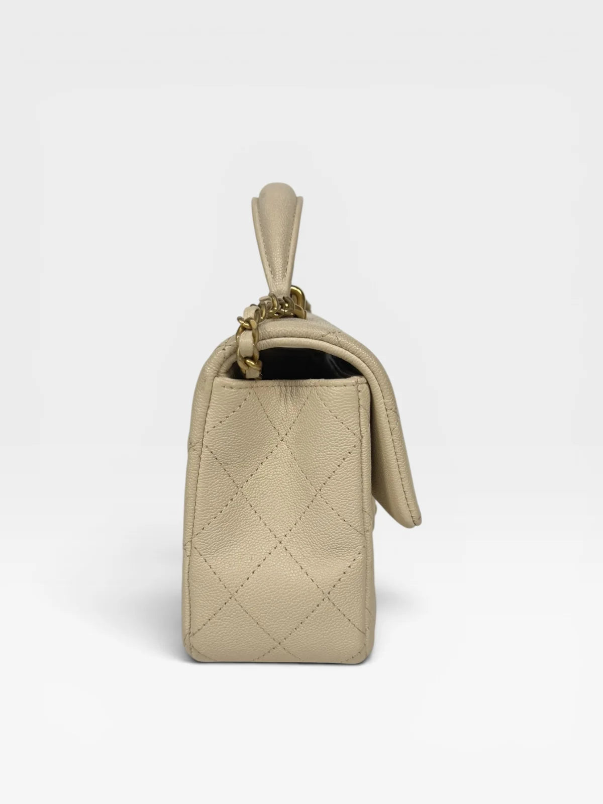 CHANEL MINI RECTANGLE TOP HANDLE IN CREAM CAVIAR LEATHER WITH AGED GOLD HARDWARE