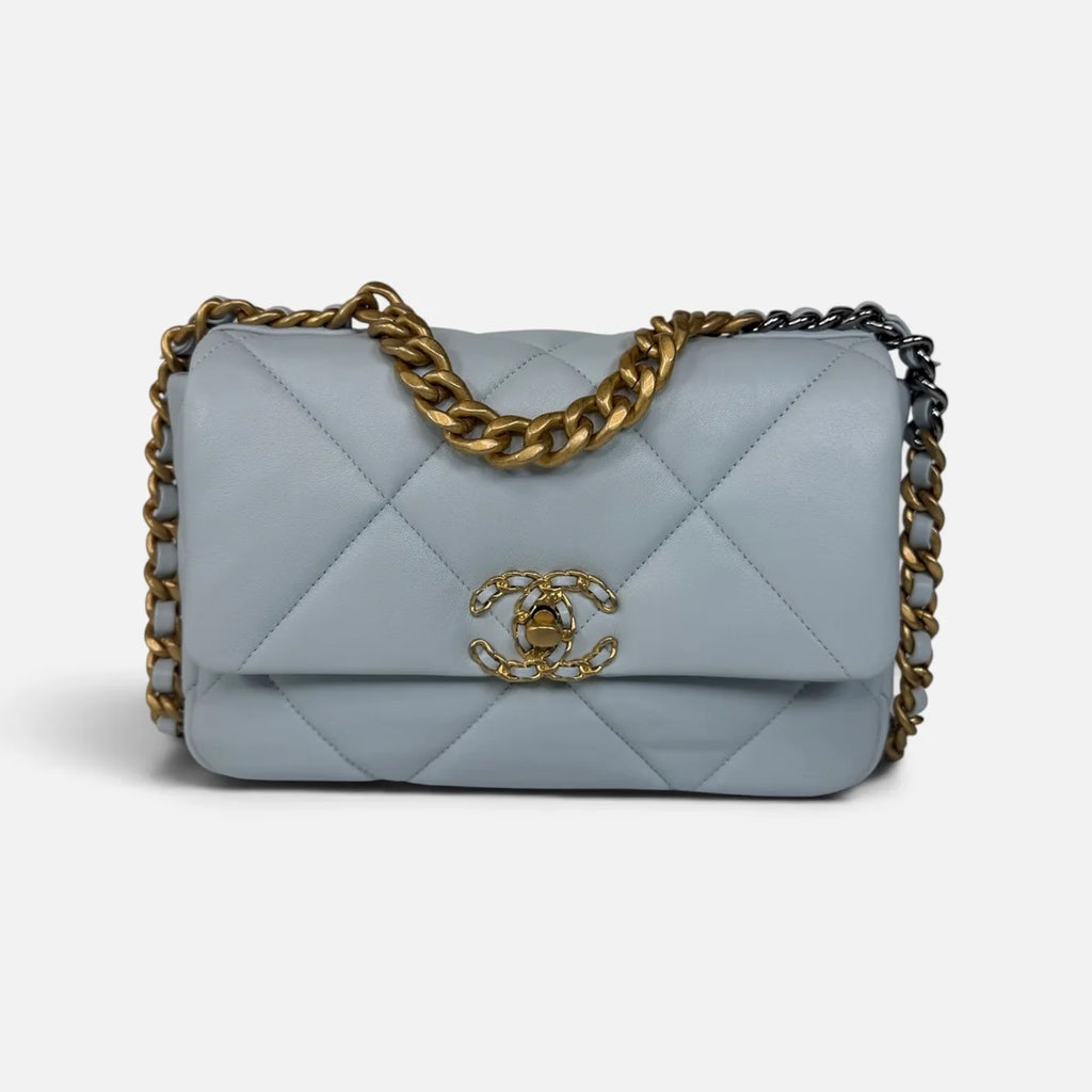 CHANEL 19 SMALL IN BLUE LAMBSKIN LEATHER WITH MIXED HARDWARE