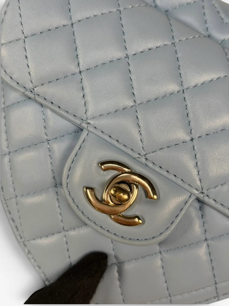 CHANEL HEART BAG LARGE IN BLUE LAMBSKIN LEATHER WITH PALE GOLD HARDWARE