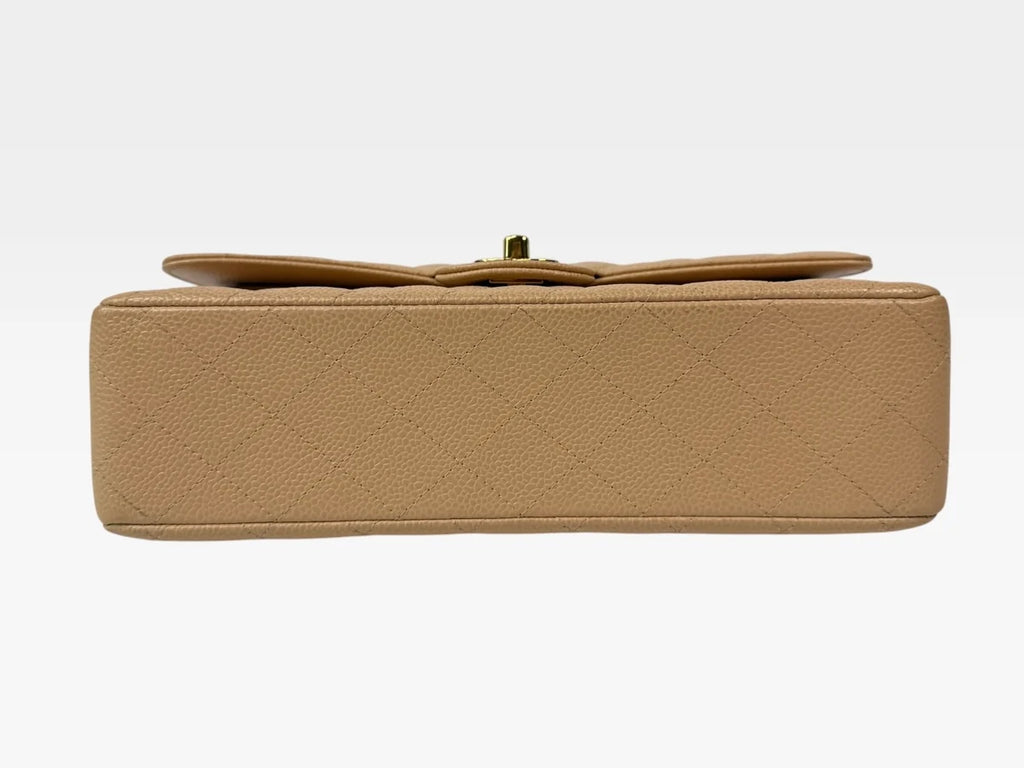 CHANEL MEDIUM CLASSIC FLAP IN BEIGE CAVIAR LEATHER WITH GOLD HARDWARE