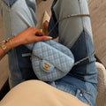 CHANEL HEART BAG LARGE IN BLUE LAMBSKIN LEATHER WITH PALE GOLD HARDWARE