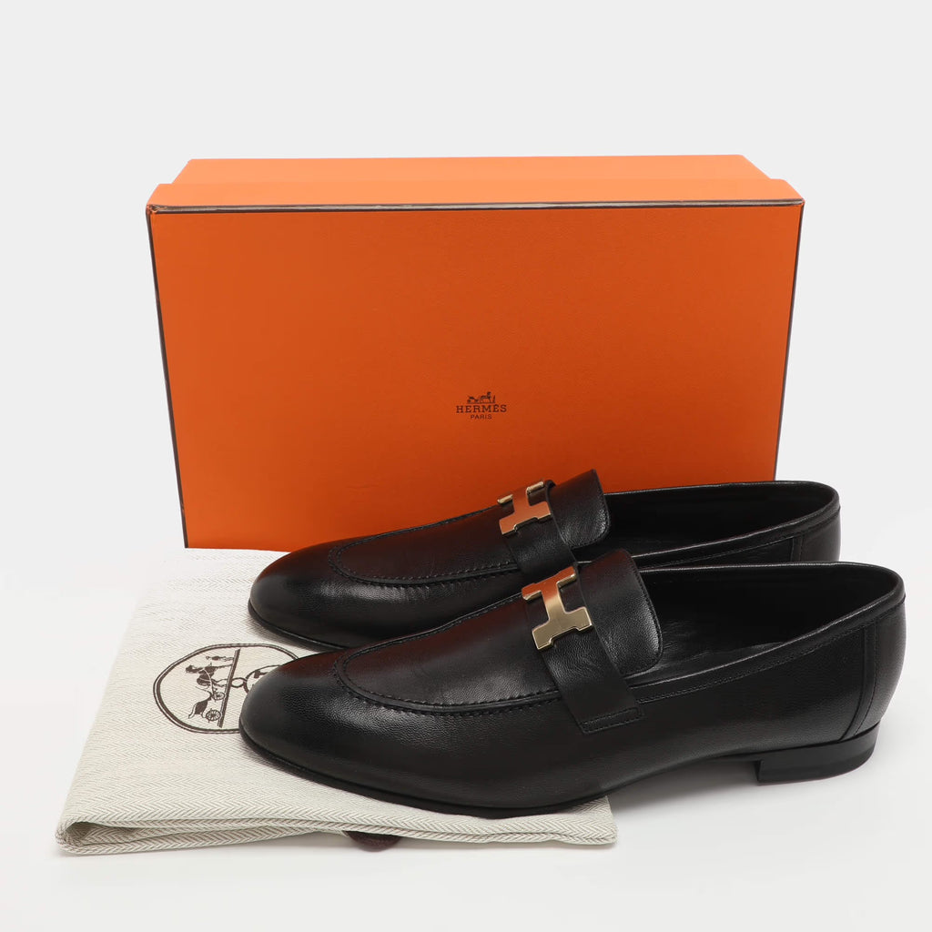 Hermes Paris Size 41 Black Leather Loafers